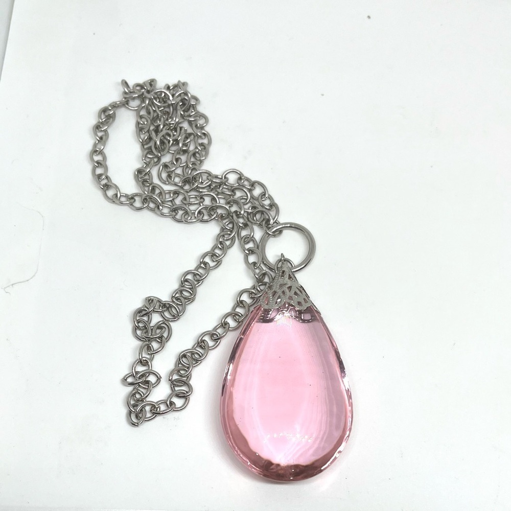 Pink Glass Drop Pendant Necklace